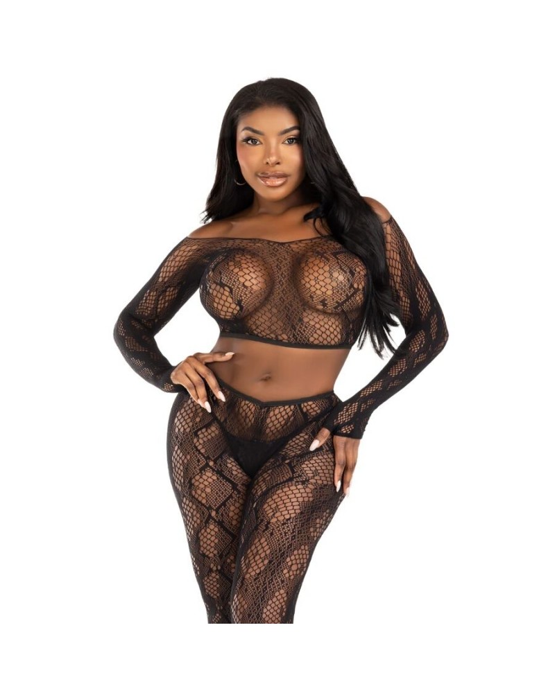 LEG AVENUE - 89373 TOP CORTO IN PITONE E COLLANT SENZA PIEDE NERO - TAGLIA UNICA