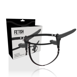 FETISH SUBMISSIVE HARNESS - VIBRATORE NERO A DOPPIA PENETRAZIONE 2