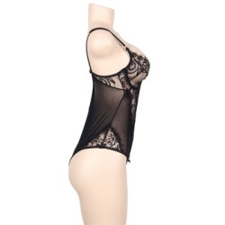 SUBBLIME - QUEEN PLUS PIZZO FLOREALE E TEDDY NERO CON FRANGE 2