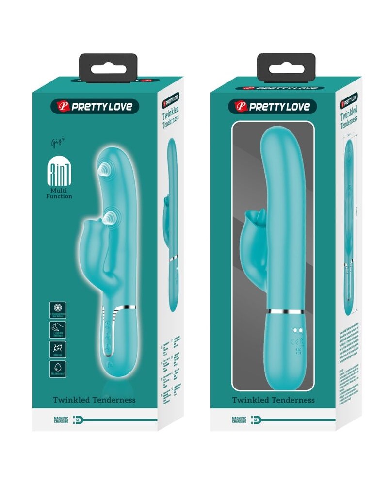 PRETTY LOVE - VIBRATORE CONIGLIO CON LECCATURA VERDE ACQUA