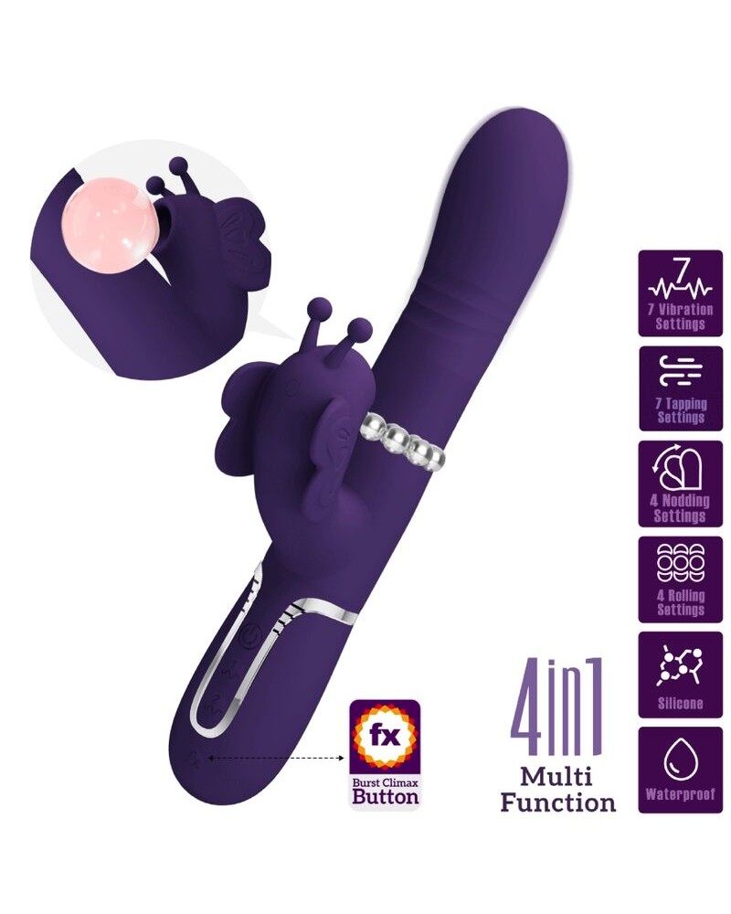 PRETTY LOVE - VIBRATORE MULTIFUNZIONE RABBIT 4 IN 1 FARFALLA VIOLA