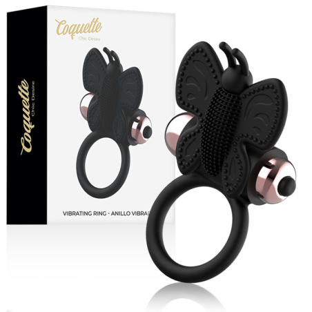 COQUETTE CHIC DESIRE - ANELLO FALLICO FARFALLA CON VIBRATORE NERO/ORO