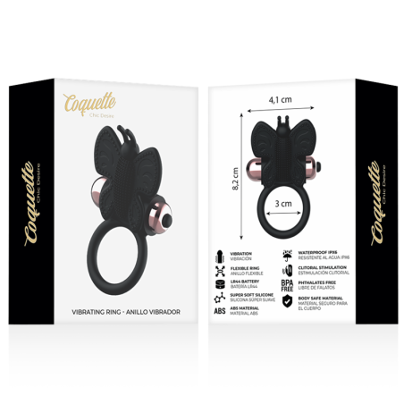 COQUETTE CHIC DESIRE - ANELLO FALLICO FARFALLA CON VIBRATORE NERO/ORO