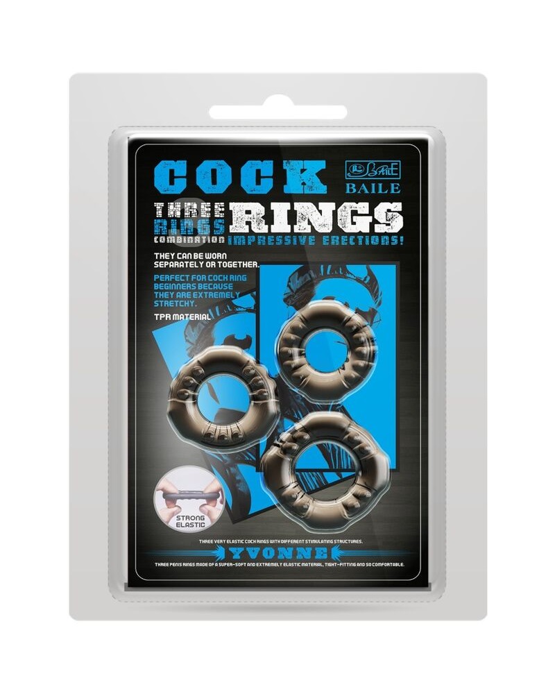 BAILE - ANELLI FALLICI YVONNE SET 3 ANELLI PER IL PENE