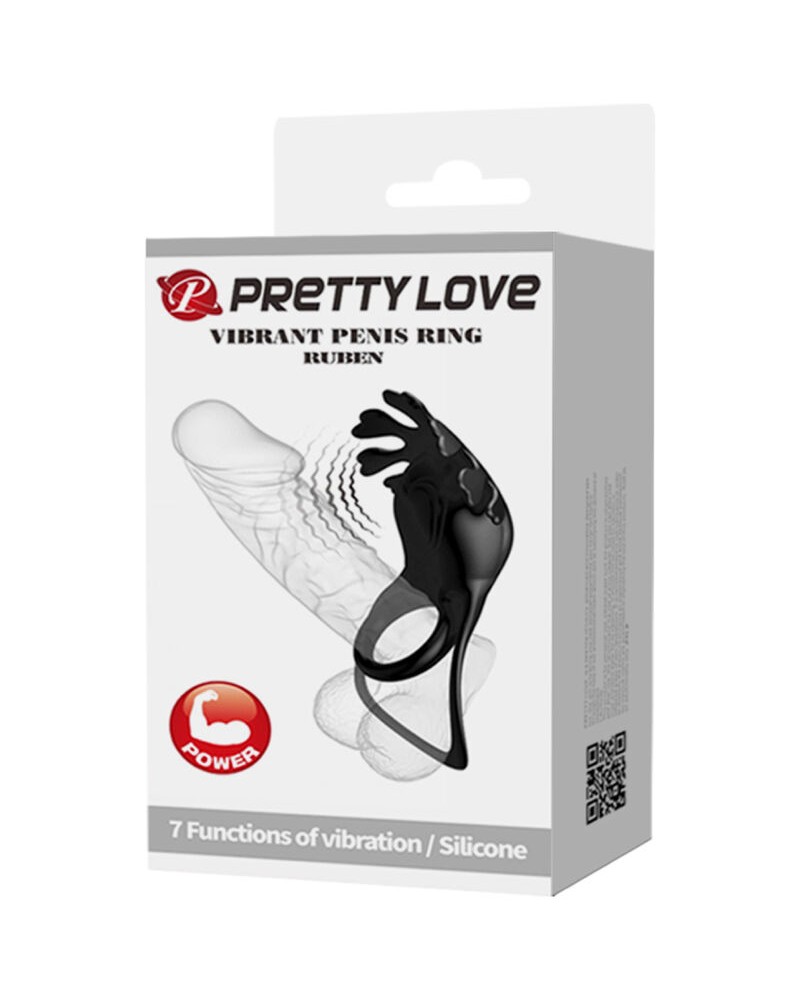 PRETTY LOVE - ANELLO VIBRATORE RUBEN 7 VIBRAZIONI IN SILICONE NERO