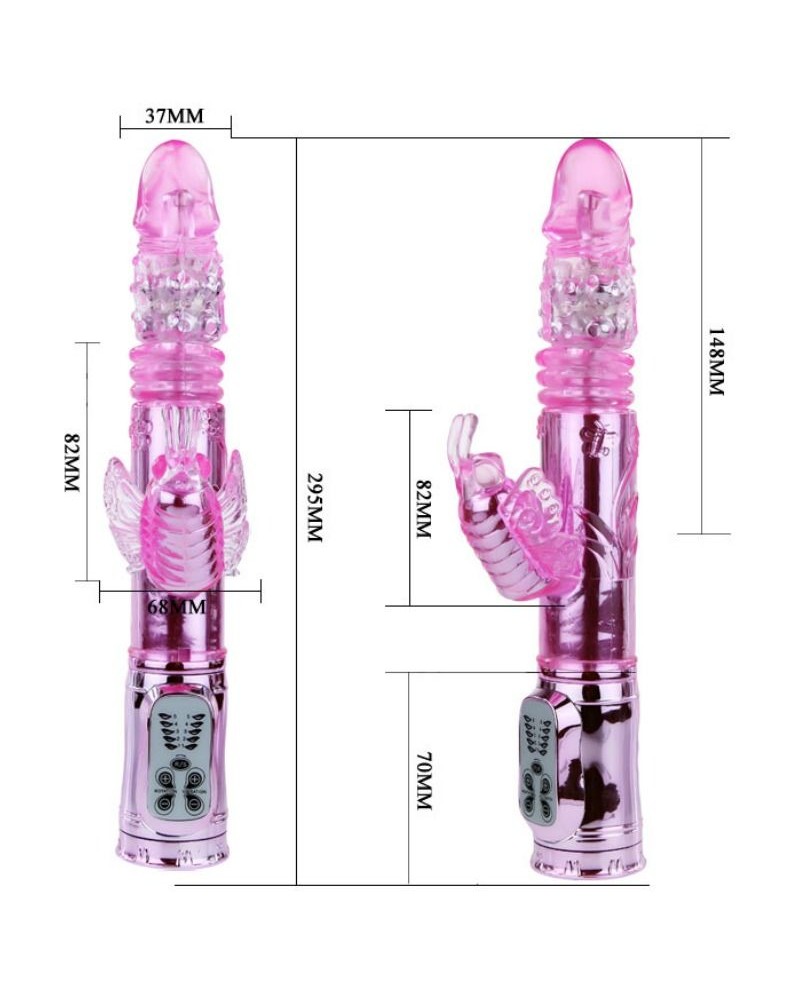 BAILE - VIBRATORE RICARICABILE CON ROTAZIONE E STIMOLATORE A FARFALLA PULSANTE