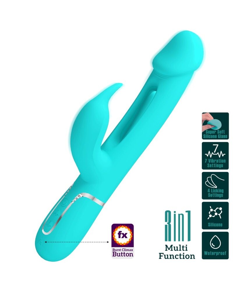 PRETTY LOVE - VIBRATORE DEJON RABBIT 3 IN 1 MULTIFUNZIONE VERDE ACQUA