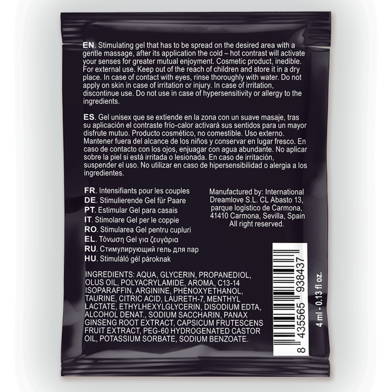 SPARTAN - GEL POTENZIATORE DELL'EREZIONE CON EFFETTO FREDDO-CALDO 100% VEGANO 4ML